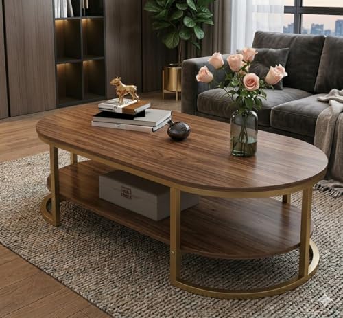 Image of Modern Large Coffee Table Center Table, Beautiful Sofa Table Simple Design - 2 Tier Nesting Coffee Table Living Room Table for Home,& Office (Golden Brown)
