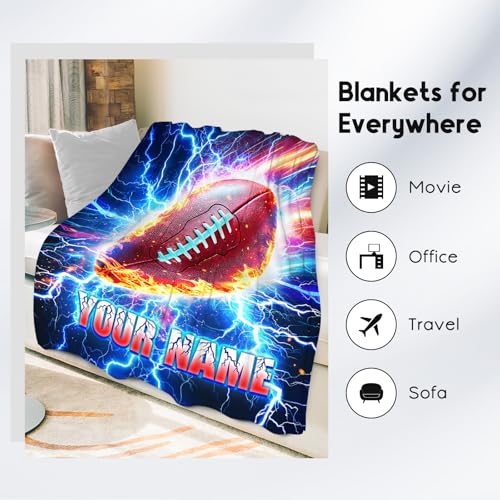 Football Blankets Gifts Custom Boys Blankets for Kids - Personalized Soft Throw Gifts for Adults Team Player (4 Sizes Choose)