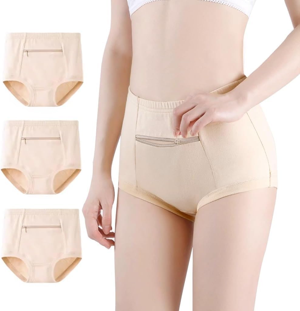 Travel Comfort Underwear for Women-Safety Pocket Boxer Briefs, Pack, Lightweight & Breathable, Ideal for Active Lifestyle Beige 4X-Large