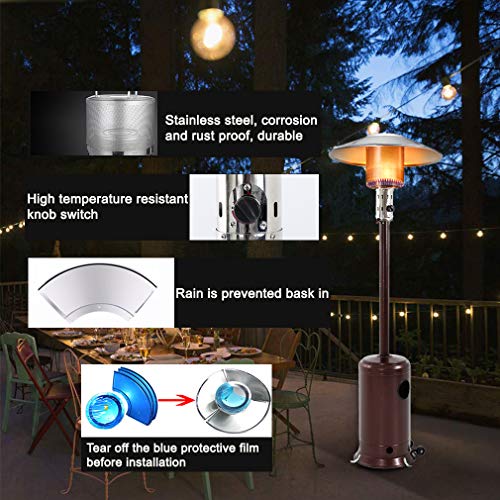 47000BTU Commercial Gas Standing Patio Heater LP Propane Heater Garden Tall Outside Outdoor Heater with Wheels Cover, Hammered Bronze