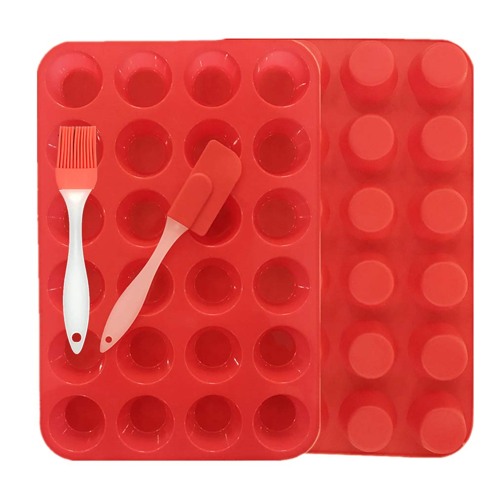 Photo 1 of 24 Cup Silicone Muffin Mini Cupcak Reusable Tope Baking Pan Set Non Stick cake molds/Dishwasher - Microwave Safe Red