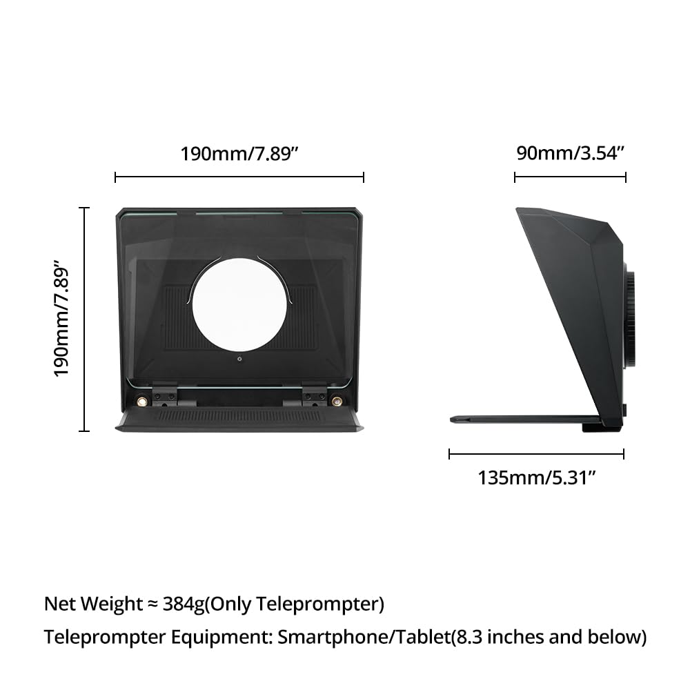 Ambitful T1 Pro Teleprompter per telefono con treppiede desktop, kit di teleprompter portatile con telecomando, supporta smartphone/DSLR/mini tablet (sotto i 8,3 pollici), per YouTube, Tiktok