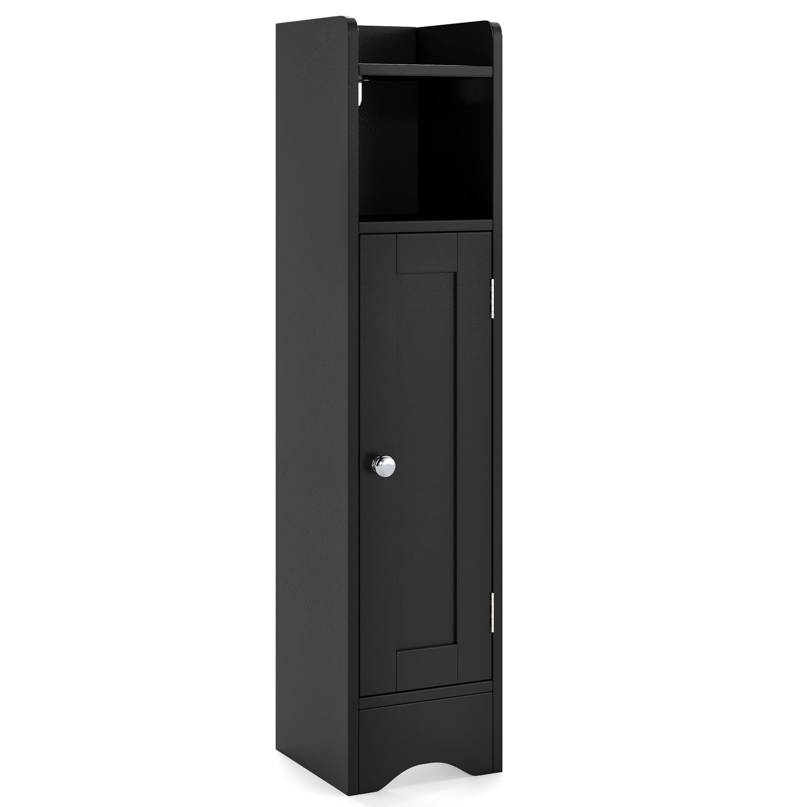 GOPLUS Kleiner Badezimmerschrank, Badschrank schmal mit verstellbaren Regalen und offenem Fach, Aufbewahrungsschrank, Toilettenpapier-Organizer für Flur und Wohnzimmer, 18 x 19,5 x 80 cm (Schwarz)