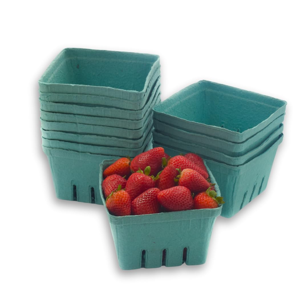 42 Pack QUART Green Molded Pulp Fiber Berry/Produce Vented Baskets for Fruit and Vegetable