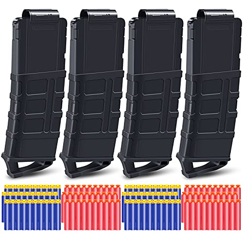 POKONBOY 4 Pack 12-Dart Quick Reload Clip and 120 Refill Darts Compatible with Nerf Guns, Soft Bullet Magazine Clips for Blaster Toy Guns