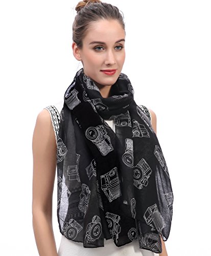Lina & Lily Vintage Camera Print Scarf Lightweight