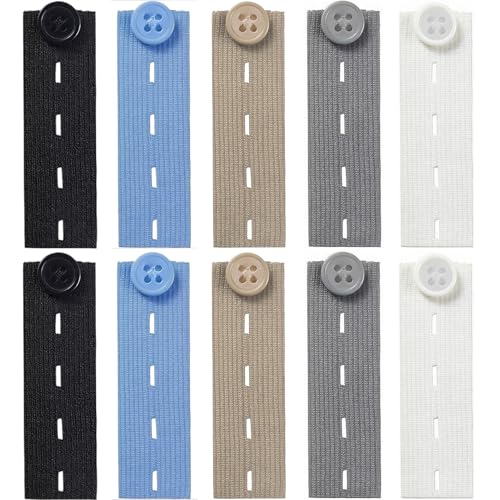 Aihoom 10 Piezas Extensor de Cintura para Pantalones, Botones Ajustables en Negro/Azul/Blanco/Caqui/Gris, Ideal para Embarazadas y Ajuste de Ropa, Alargador de Cintura para Hombre y Mujer