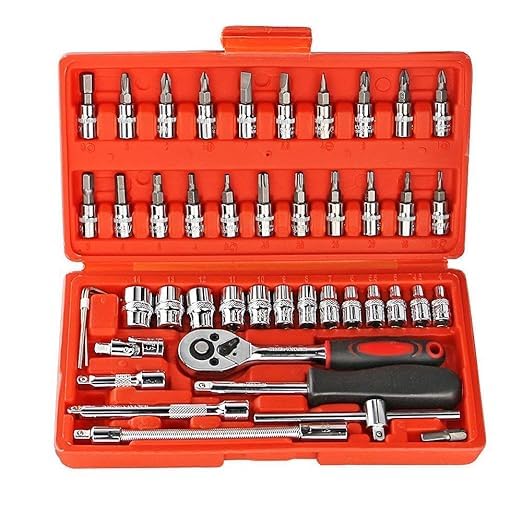 MIDOVA 46 in 1 Pcs Tool Kit & Screwdriver and Socket Set - Multi Purpose Combination Tool Case Precision Socket set - Quick Ratchet Spanner Handle Tool