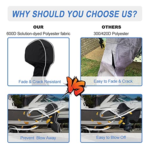 Upgraded 600D Fade And Tear Resistant Trailerable Full Outboard Motor Cover,Waterproof And Uv-Proof Boat Motor Cover,Boat Engine Cover With Reflective Strips And Adjustable Strap(Fits 100-150 Hp) #TOP3