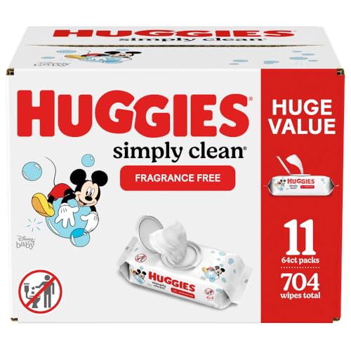 Image of Huggies Simply Clean Fragrance-Free Baby Wipes, Unscented Diaper Wipes, 11 Flip-Top Packs (704 Wipes Total)