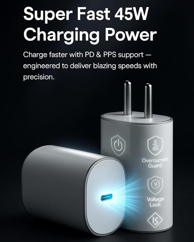 Image of Original 45W Type C PPS Charging Adapter Compatible with Nothing Phone 4 /3 /3a /3a Pro /2 /2a /2a Plus /1 | CMF Phone 2 Pro /a /Pixel 10 /9a /S25 Edge /Buds /Ear Stick Fast Power USB C Rapidly Charge KL WH
