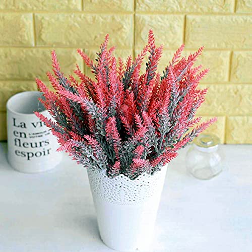 Pasyou 6Pcs Artificial Lavender, Plastic Flowers Plants Faux Simulation Wedding Indoor Outdoor Bridal Bouquet Home Garden Office Kitchen Bathroom Balcony Wedding Arrangement Decoration Red #TOP7