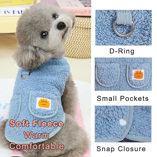 Zunea Hundepullover für Kleine Hunde Fleecepullover Mantel Winter Warm Welpenpullover mit D-Ring Weiche Flauschige Weste Jacken Kaltes Wetter Herbstkleidung Blau XS