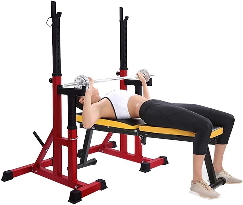 Fitness Multifunctional Dumbbell Bench Dumbbell Squat Racks, Adjustable Barbell Rack Holder Sturdy Steel Squat Barbell Free Bench Press Stands for 2-inch Weight Plate, Home Portable