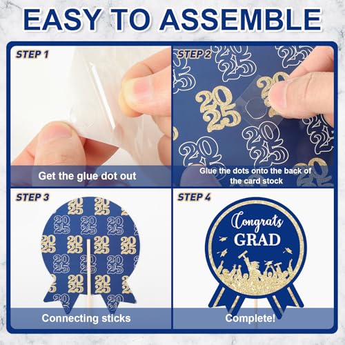 Image of COCHIE Class of 2025 Graduation Party Decorations, Table Centerpieces Sticks for Grad Parties Supplies, Shiny Table Topper Decor for Kindergarten Preschool High School College (Glitter Blue and Gold)