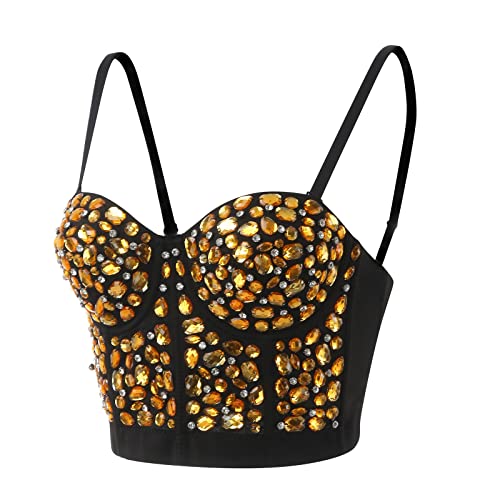 Korsett Top Damen Party -Bustier Sexy,Glitzer Crop Top Push Up BH Strass Spaghetti Tank Tops Trägertop Sparkle Corsage Schlanke Weste Clubwear Shirt...