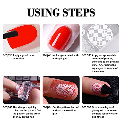 Loveourhome 8Pc Nail Art Stamping Kit Geometric Flower Heart Nail Stamps Plate Template Stencil With Silicone Stampers Scraper For Women Girls French Manicure Design #TOP4