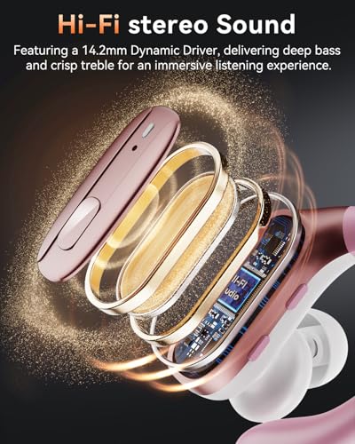 Image of LEEMC Wireless Earbuds, Bluetooth Headphones 5.4, 80Hr Playtime Ear Buds with Hooks for Sports, Noise Canceling, LED Display, IPX7 Waterproof Earphones for Workout Running, Rosegold