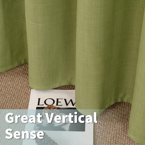 Image of LAMIT Moss Green Linen Curtains 63 Inch Length 2 Panels Set, Grommet Thick Linen Bedroom Light Filtering Drapes Privacy Window Curtains for Farmhouse /Living Room, 52 x 63 Inch