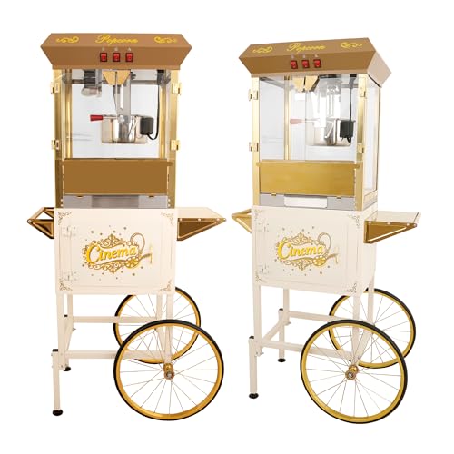 Image of Montary 16 Oz Commercial Popcorn Machine with Cart,Vintage Style Popcorn maker Equipped with Popcorn Scoops,Heated Deck & Storage for Home Movie House and Carnival,White