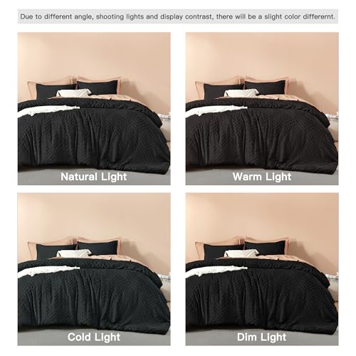 Image of Litanika Super King Plus Comforter Black, 3 Pieces Tufted Boho Farmhouse Bedding Comforter Set, Lightweight Fluffy All Season Comforter Set (120x128In Comforter & 2 Pillowcases)