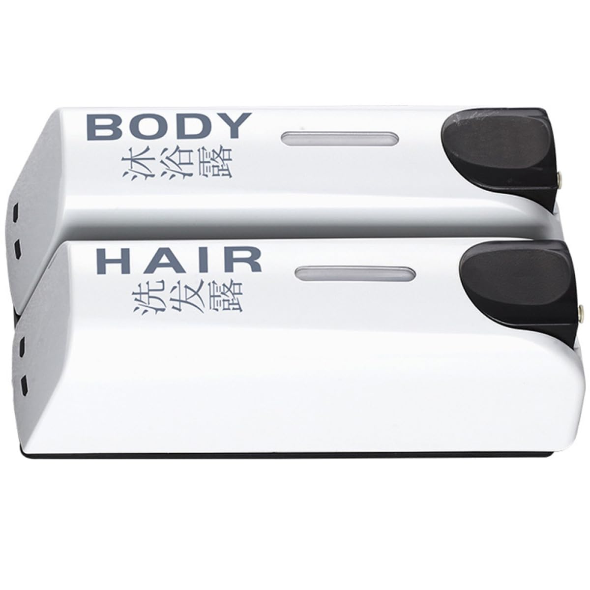 Dispensador de Champú y Gel de Ducha para Pared sin Taladro, Doble Cabeza, Plástico Resistente, Color Claro con Texto, Recargable para Baño y Hotel, Dispensador Manual de Loción