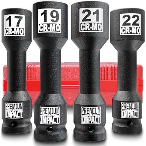 Aiourx 1/2" Lug Nut Socket Set, Non-marring & Extra-Long, Thin Wall Wheel Protector Impact Deep Socket,17mm, 19mm, 21mm, 22mm, 4PCS Cover