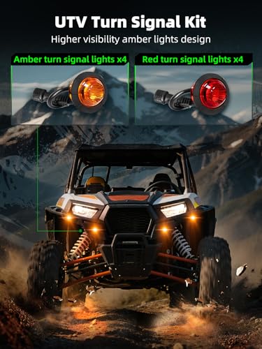 Image of UTV Turn Signal Kit, Pre-Wired, Plug and Play Universal Street Legal UTV Blinker Kits with Rocker Switch, Hazard Light, 110dB Horn, Compatible with Polaris, Can-Am - 8Pods Amber Red Lights
