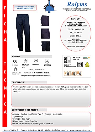 Pantalón Multibolsillos 825 Ignífugo, Antiestático, Arco Eléctrico, Tejido Inherente, EPI Cat. III