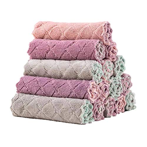 SETARIA VIRIDISCoral Duster Cloth wash Cloth Ultra Absorbent Kitchen Bar Towel Windowpane Dish Cloths Cleaning Cloth Dish Rags Lens Cloths Coral Fleece rag 15PCS Dish Cloths Dish Towels (Purple 15)