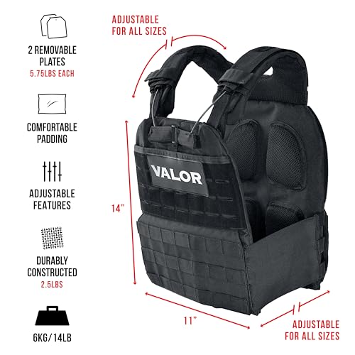Image of Valor Fitness Weighted Training Vest with Weight Plates - Adjustable Shoulder Pads - 14, 20 or 30 lbs - Endurance Strength Cross Training Rucking Running -WV Series