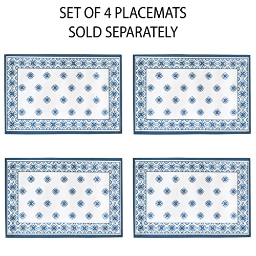 Newbridge Rectangle Fabric Tablecloth, 52 x 70 Inch, Mykonos Blue Mediterranean, Indoor Outdoor Stain Resistant No-Iron Table Cloth, Blue Tile Border - Image 5