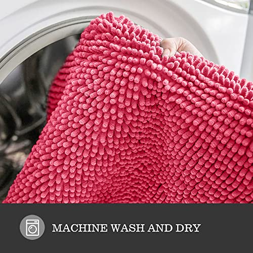 Yeaban Hot Pink Bathroom Rugs – Thick Chenille Bath Mats | Absorbent And Washable Bath Rug Non-Slip, Plush And Soft Rugs For Bathroom Floor, Shower, Sink - 24" X 17" #TOP4