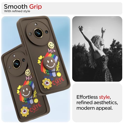 Image of Pikkme Back Cover for Realme 11 Pro /Pro Plus 5G | Soft Silicone| Cute Rainbow Smile & 3D Cartoon Flower Design | Shockproof Raised Camera Protection Bumper Case (Brown)