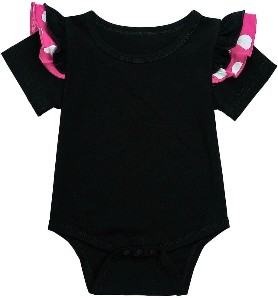 IBTOM CASTLE Half Birthday Outfit Baby Girl, Newborn Outfit Set Cute Ruffle Sleeve Romper Top & Polka Dot Shorts Bloomers & Headband 3pcs Summer Boutique Clothes Hot Pink - Shorts 3-6 Months - Image 4