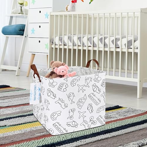 Image of Square Storage Baskets Children Shelves Gift Toy Organizer Room Vehicle | Laundry Hamper Collapse Canvas with Handles for Organizing Home Kitchen Children Toys Office Closet Shelf