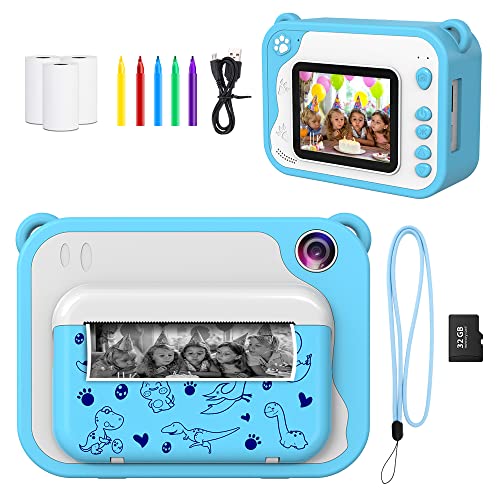 Fotocamera Istantanea Bambini Ushining 2.4 Pollici 1080P Con Scheda 32GB E Carta Termica, Regalo 3-12 Anni Rosa