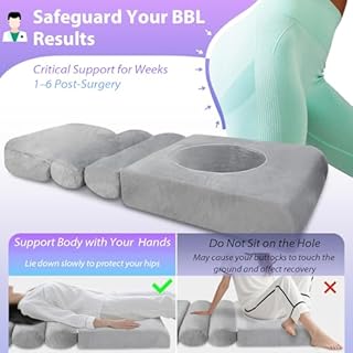 HOMCA BBL Bed After Surgery for Sleeping, Ergonomic BBL Pillow After Surgery with Hole, High Density Foam Brazilian Butt Lift Recovery Pillow with Removable Cover, BBL Recovery Must Haves(67x22x6.3in)