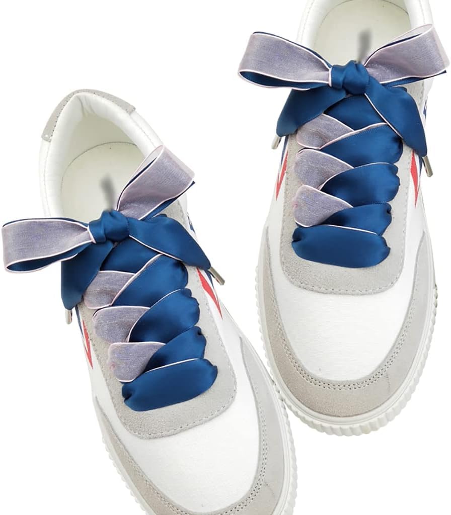 Cordones elásticos para zapatos, cordones de satén de doble capa de satén para zapatos deportivos, cordones planos de satén de seda plana de 2 cm de ancho, cordones de satén de seda suave y anchos