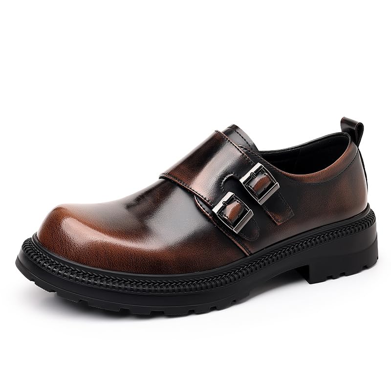 Men's Patent Leather Monk Buckle Loafers Retro Round Head Double Buckle Embossed Sole Non-Slip Slip-on Business Formal Shoes Classic Non-Slip Suitable for Work Party Wedding Dance2