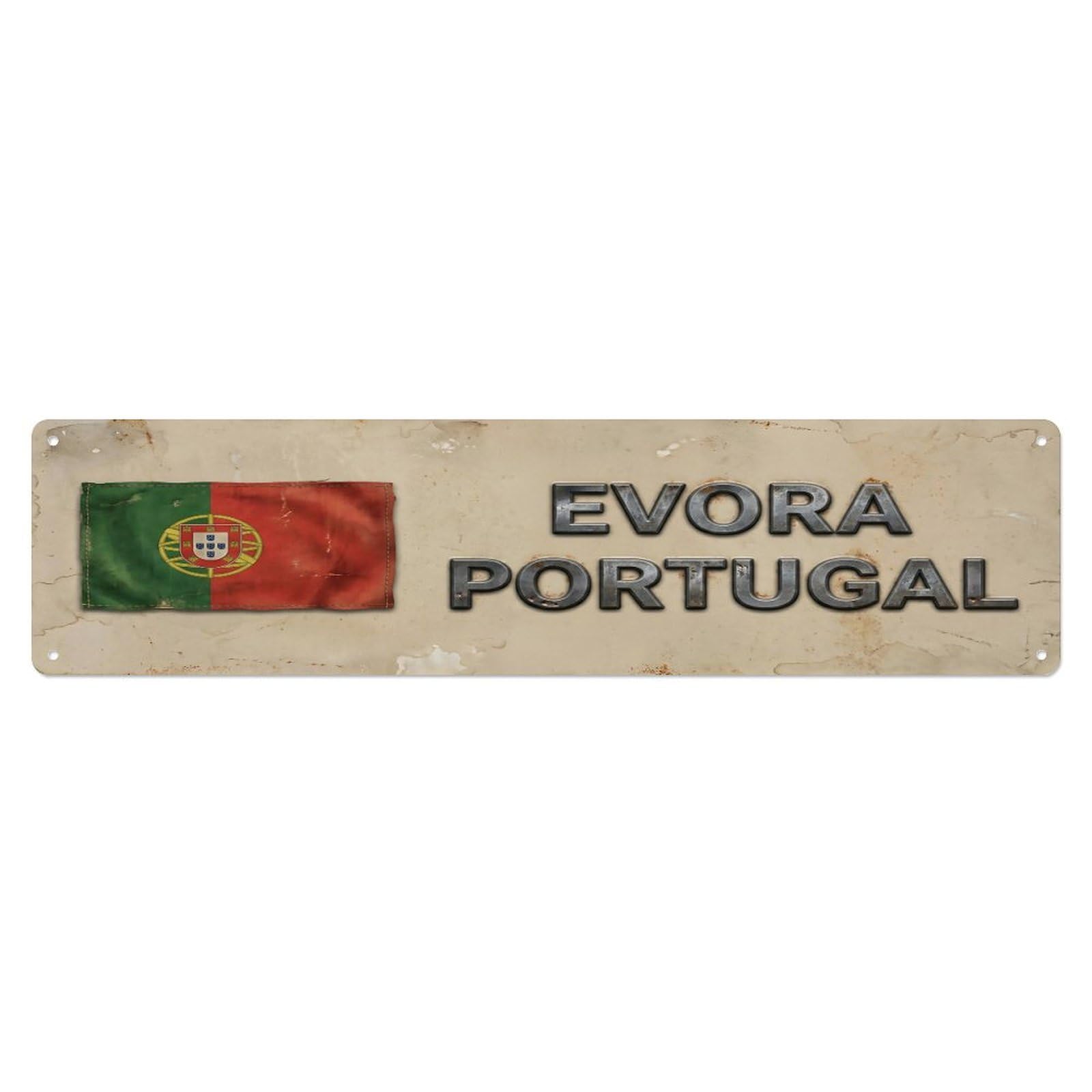 Vintage Evora Portugal Flag Decor Rustic Travel Metal Tin Sign