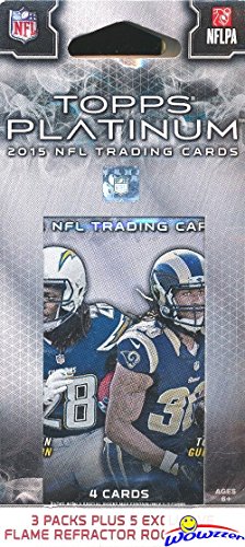 2015 Topps Platinum NFL Football EXCLUSIVE Factory Sealed HANGER Box with 3 Pack & 5 FLAME REFRACTOR ROOKIES! Look for RC & Autographs of Jameis Winston, Marcus Mariota, Todd Gurley & Many More!