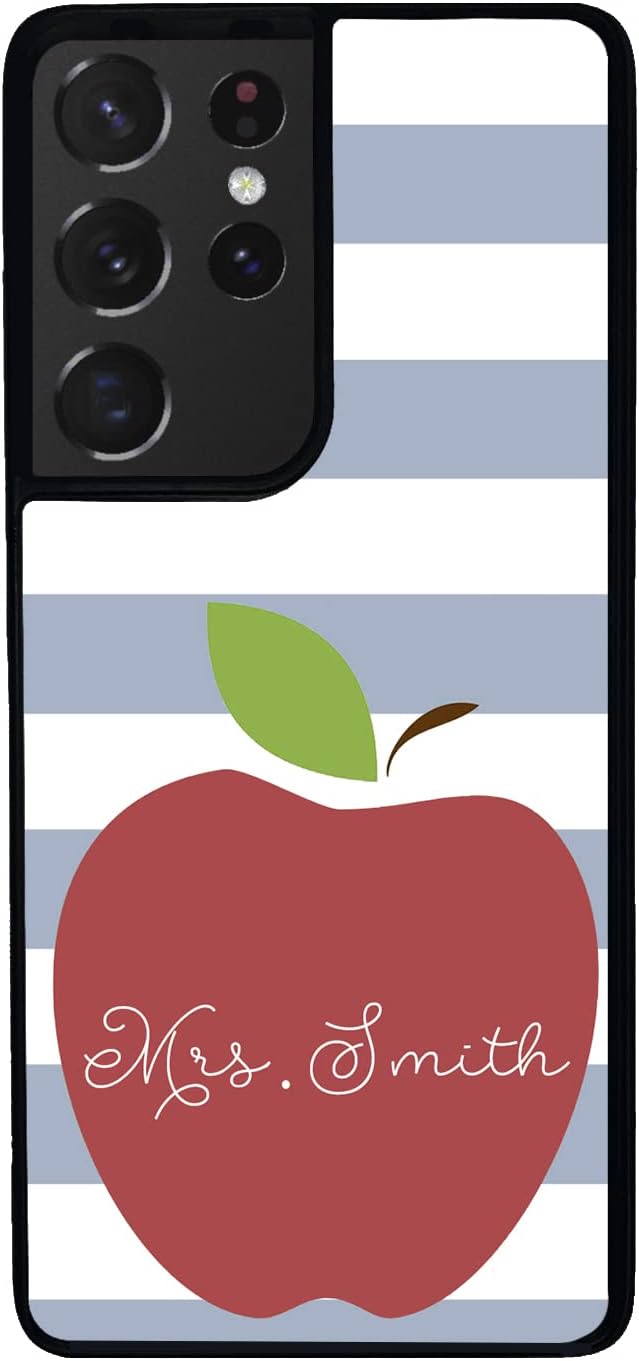 Apple Teachers Appreciation Personalized Black Rubber Phone Case Compatible With Samsung Galaxy S25 S25FE S25+ S25 Ultra S24 S24+ S24 Ultra S24FE, S23 FE S23+ Ultra S22 S22+