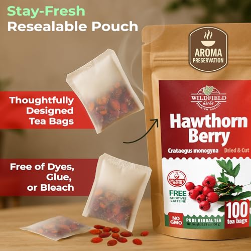 Image of 100 Bags Hawthorn Berry Herbal Tea (Crataegi fructus) - 100 Tea Bags 1.5g Hawthorn Fruit Espino Blanco