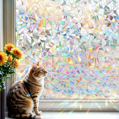 DARUITE Vinilos para Cristales Vinilo Ventana con Efecto Arcoíris 3D Decoración Electroestática Anti-Ultravioleta Lámina Privacidad Ventana Adecuado para Oficina, Dormitorio 30x200cm