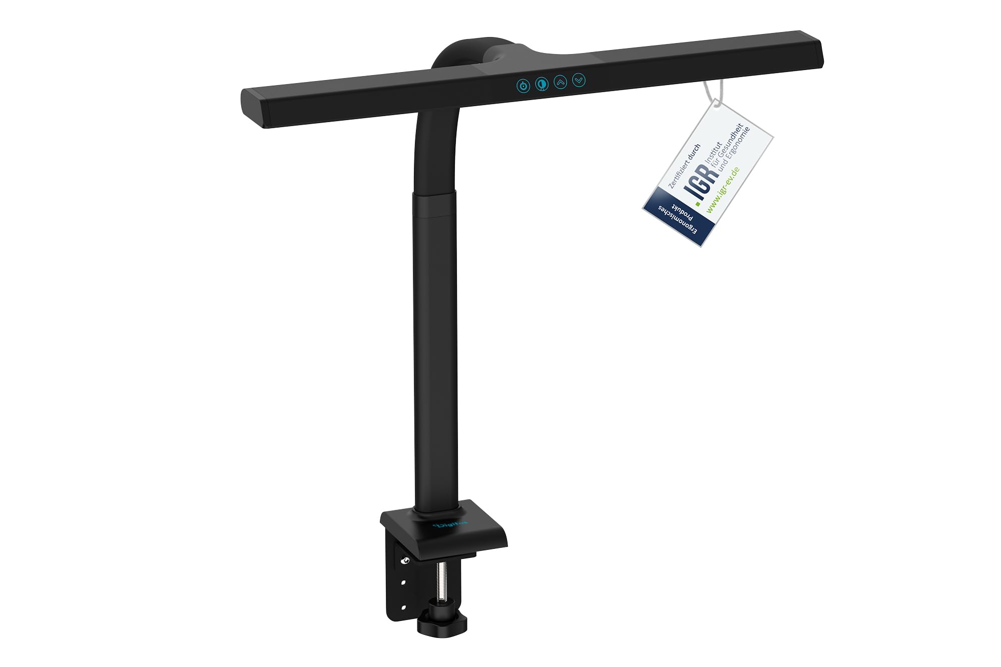Digitus Lampada da scrivania a LED – 1025 lumen – Larghezza 50 cm – 7 W | 1000 lux – Temperatura di colore a 4 livelli – Regolabile – Controllo touch – Braccio flessibile – Base a morsetto – Nero