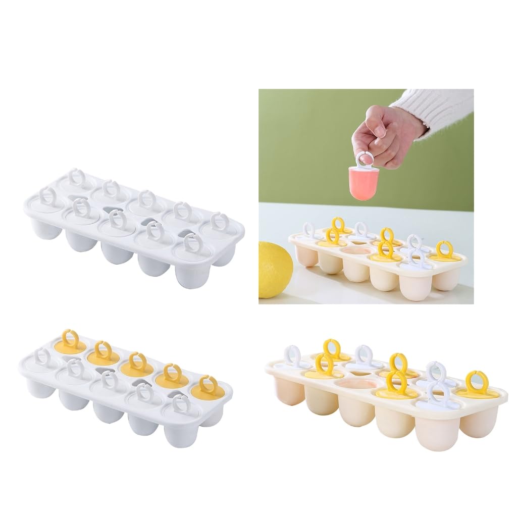 XAGMODSHN 10 Cavity Durable Ice Lollys Mould Easy Release Ice Cream Molds with Ring Plastic Stick Reusable Popsicles Maker Mold