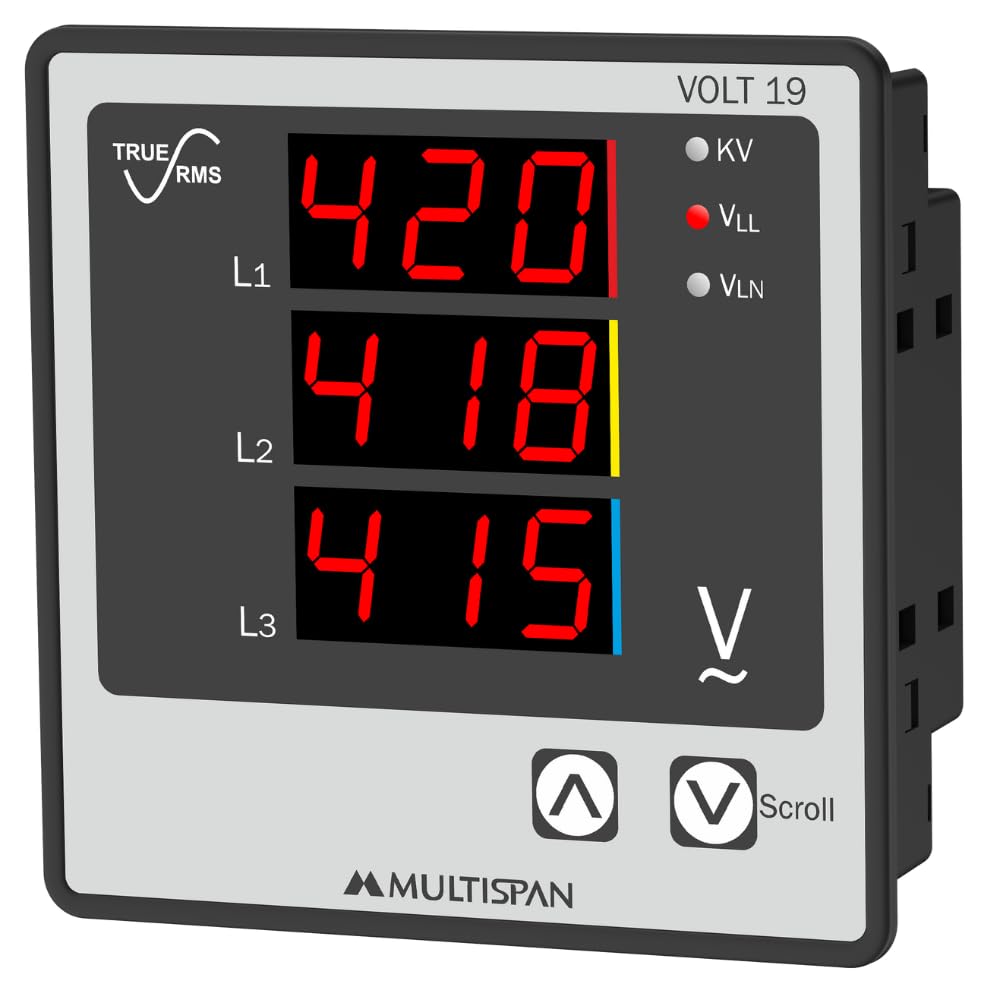 Multispan VOLT-19 3-Phase Volt Meter 3-Digit 3-Line Display 96 X 96 X 43 for Industrial Use