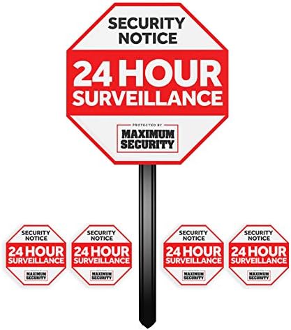 Security Sign w/ Stake & 4 Window Decal Alarm Sign (UV Fade Proof / Coated)