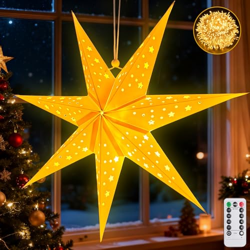 Papiersterne zum Aufhängen,45cm LED Papierstern Beleuchtet zum...